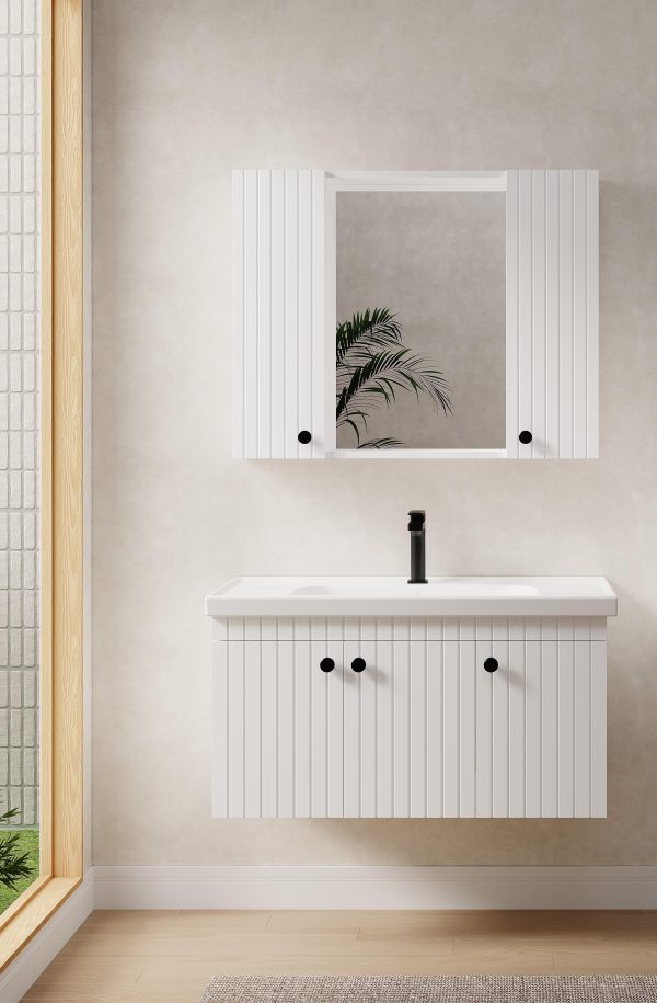 Denko Bodur 100 cm MDF Бела Бањска Кабинет Сет