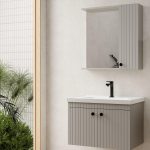 Denko Bodur 80 cm MDF Пепел Сива Комплет Бањарски Кабинет