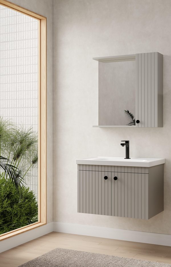 Denko Bodur 80 cm MDF Пепел Сива Комплет Бањарски Кабинет