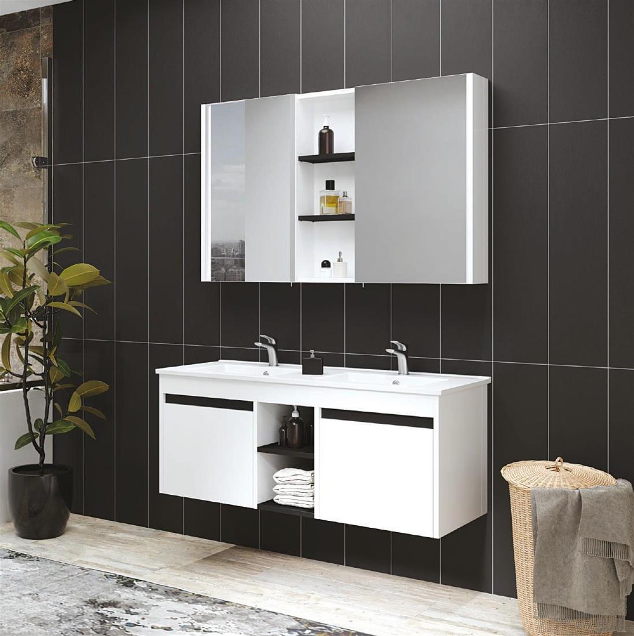 denko-twin-120-cm-mdf-beyaz-banyo-dola-cda5f-.jpg Denko Twin 120 cm MDF бели бања кабинет сет - Image 1