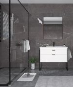 Orka Trio 100 цм МДФ фиоки во белиот бања долен кабинет со нозе