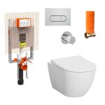 VitrA S60 Rim-ex SmoothFlush Бела вешалка без канали, комплетен сет за вграден резервоар 800-2027