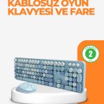 Безжичен Ретро Клавијатура и Миш Сет – 104 Клучеви Симпатичен Дизајн