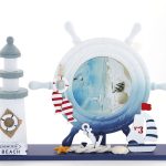 Дрвен Марино Морски Фенер со Кормило Рамка Модел 1