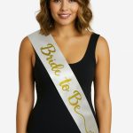 Бела сатенска лента со италик златен натпис Bride To Be