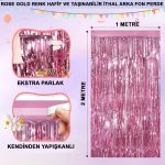 Ekstra Metalize Parlak Saçaklı Arka Fon Перде Rose Gold