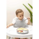 Сив 3-делен силиконски сет за јадење – Пералка + Лажица со заби + Вакуумска чинија - Image 2
