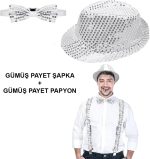 Сребрен Паетен Шапка и Папион Сет