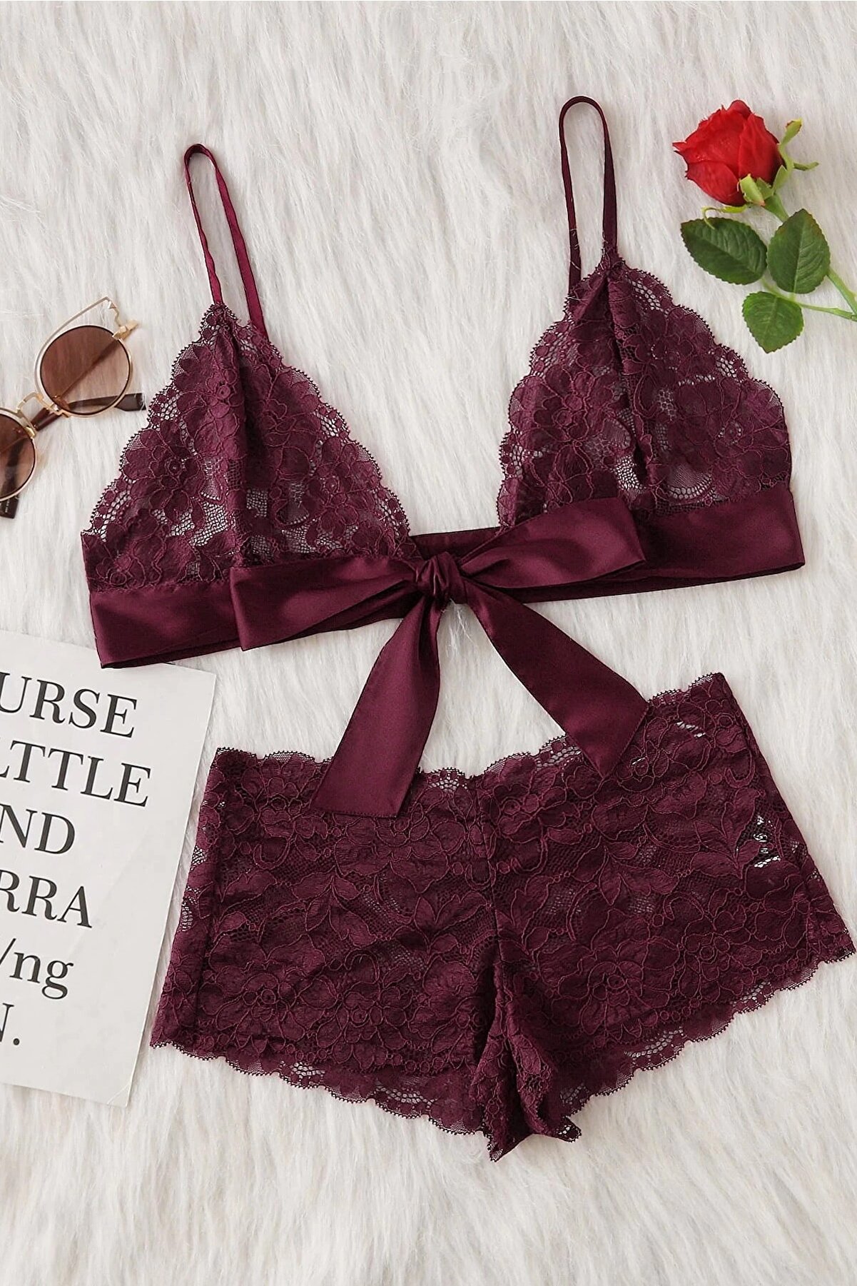 kadin-bordo-dantelli-kurdel-26646_1.jpg Женски бордо дантелен и лента за грдила комплет - Image 1