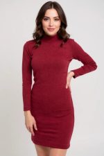 Женска Бордо Кашкорсе Баликча Јака Долг Раководен Мини Фустан – Стилен, Удобен и За 4 Сезони - Image 2