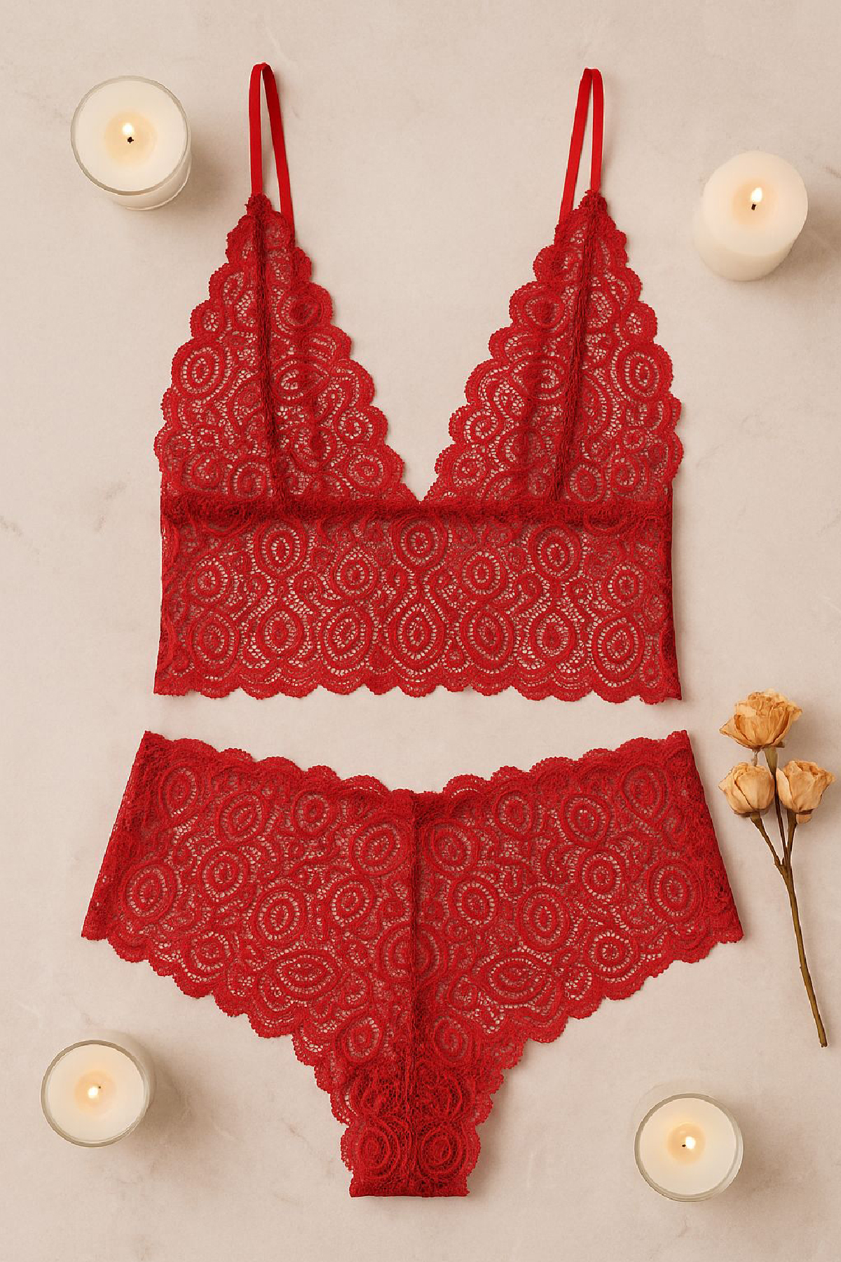 kadin-kirmizi-dantel-brale-26750_1.jpg Женски Црвен Чипка Бралет Шорц Комплет – Страстен и Привлечен Внатрешен Облека - Image 1