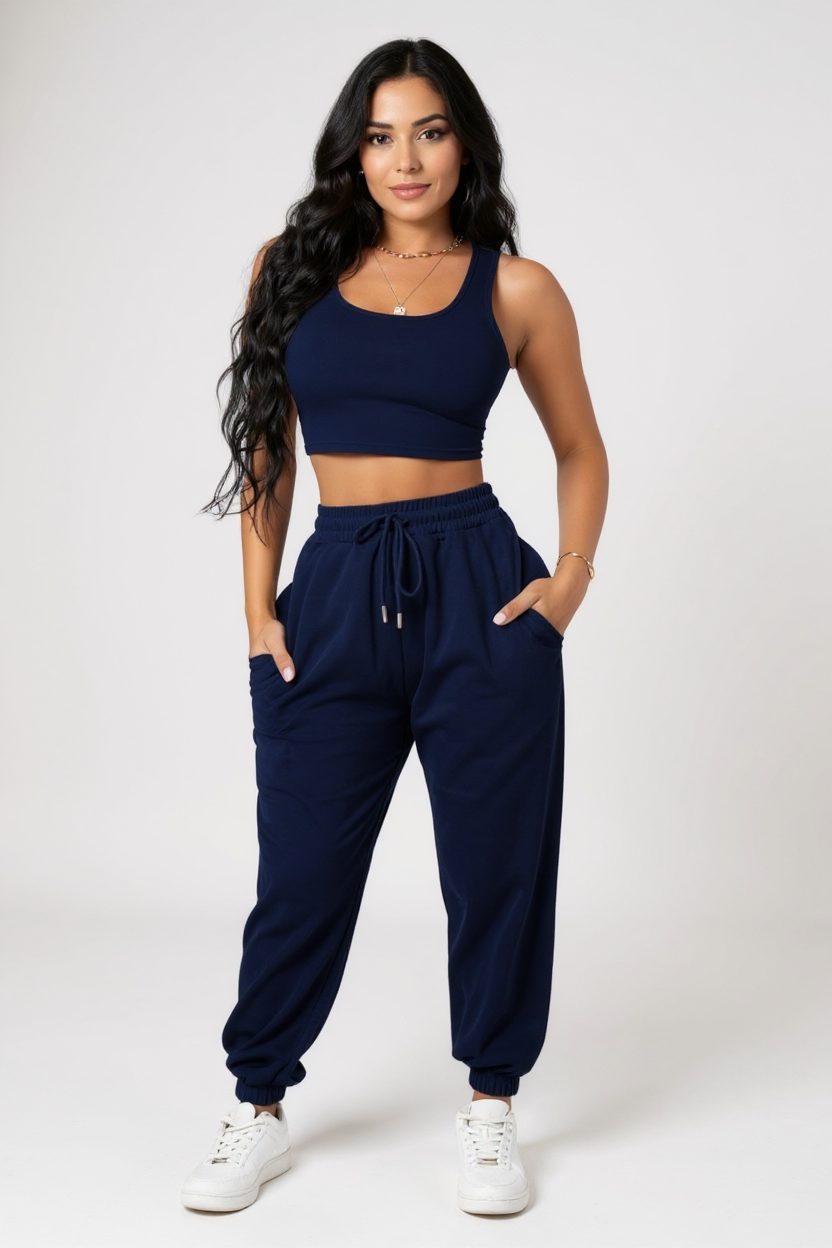 kadin-lacivert-kaskorse-cepl-26330_1.jpg Женски Лаванда Кашкорсе Џогер Панталони со Џебови и Кроп Топ Блуза - Image 1