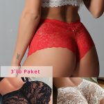 Женски црно-бело-црвено 3-делен пакет дантела тanga шорц