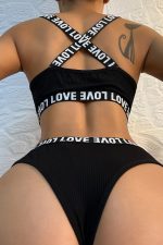 Женски црн крос-рамен и Love текст детали сет за внатрешна облека - Image 2