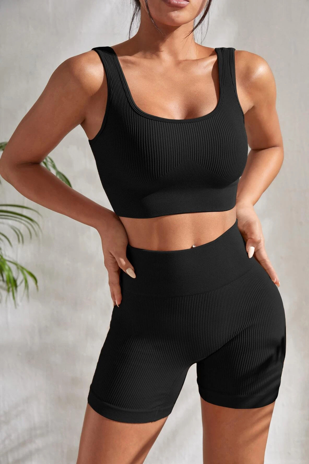 kadin-siyah-kalin-askili-y-26340_1.jpg Женски Црн Дебел Појас Краток Пижами Комплет - Image 1