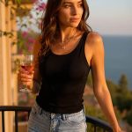 Женски црн без ракави дебел со широки ракави долг crop top блуза & атлет