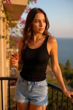 Женски црн без ракави дебел со широки ракави долг crop top блуза & атлет