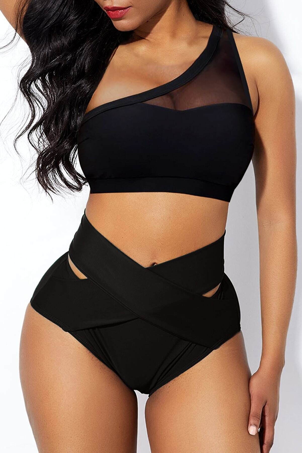 kadin-siyah-yuksel-bel-tul-26502_1.jpg Женски Црн Висок Појас Чипкасти Комплет - Image 1