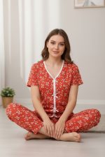 Женски Пижами Комплет со Кратки Ракави и Дизајн на Срце - Image 2