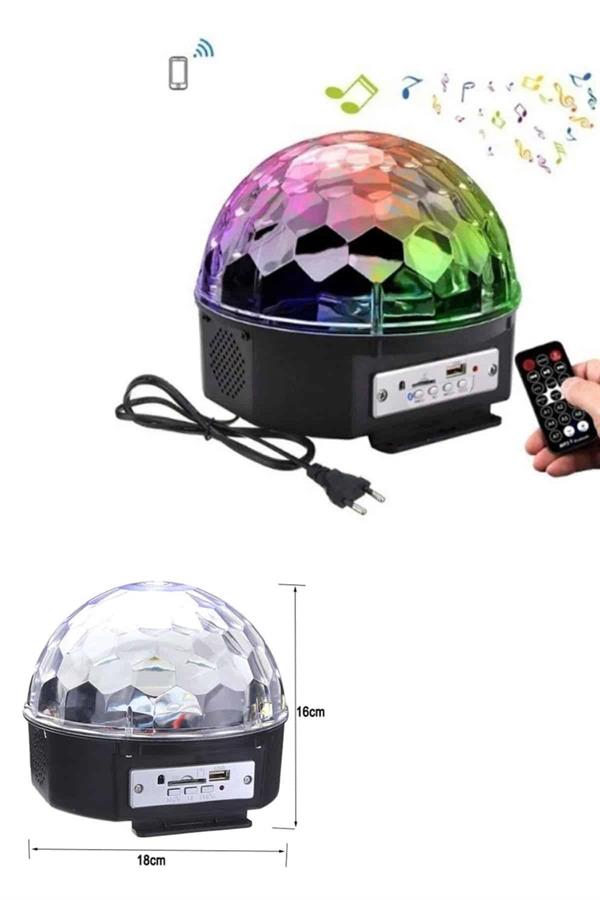 led-isik-disko-topu-bluetooth-hoparlor-7ca-08.jpg LED Светло Диско Топка со Bluetooth Звучник и USB Музички Плеер со Далечинско - Image 1