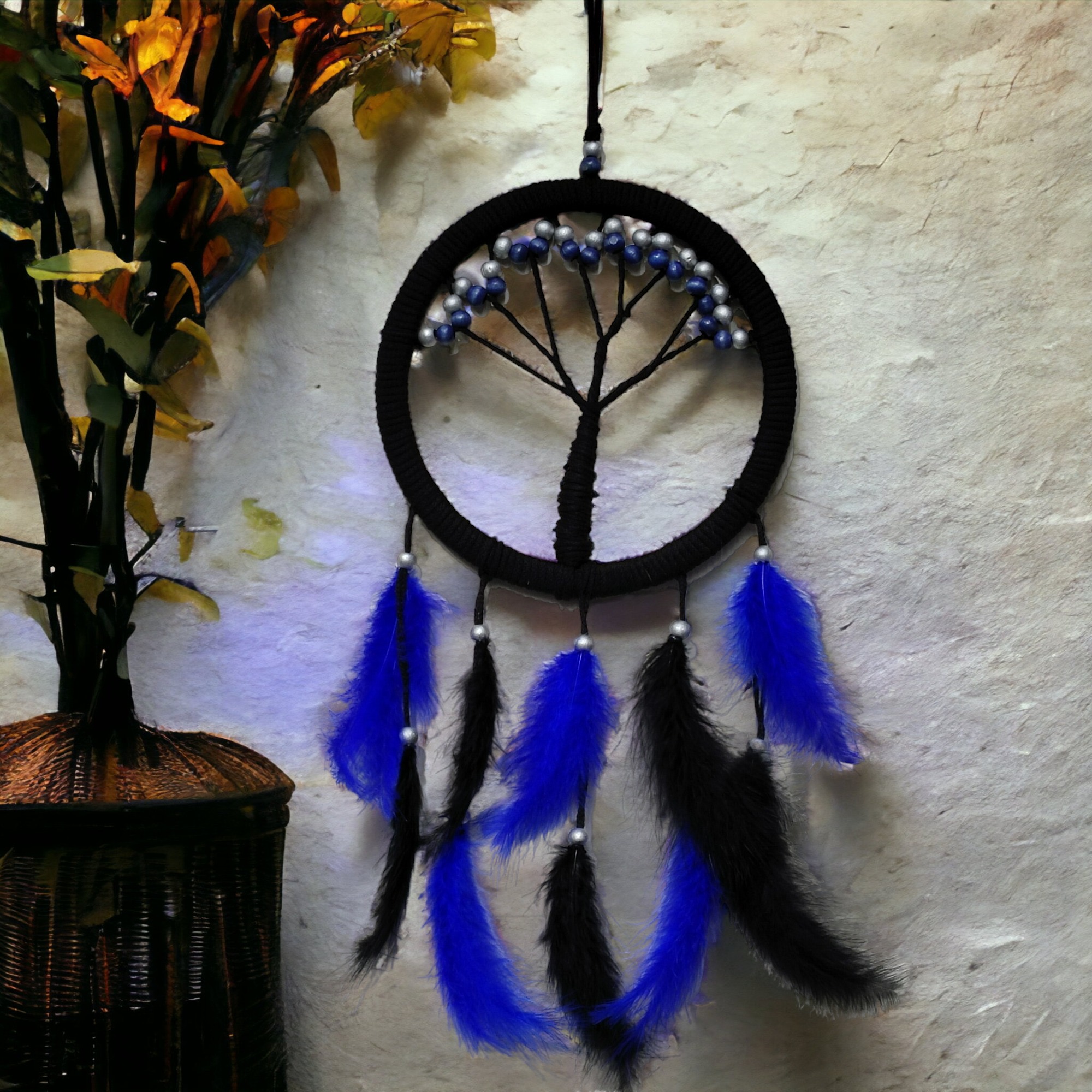 mavi-incili-hayat-agaci-dre-31000_1.jpg Сини Перли Дрво на Животот Dream Catcher - Image 1