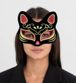 Црна Суед Црвена Жолта Сјајна Котка Маска - Image 2