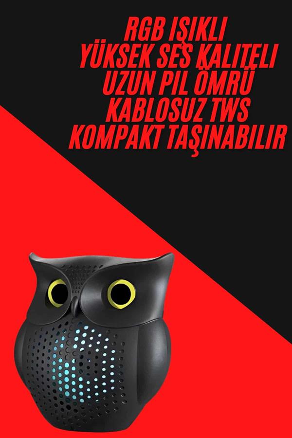 tws-bluetooth-hoparlor-baykus-tasariml-ad8a2e.jpg TWS Bluetooth Звучник со Дизајн на Сова, Портативен RGB со Долг Живот на Батеријата - Image 1