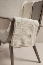 Plaid Ќебе за Еден - Крем - Image 5