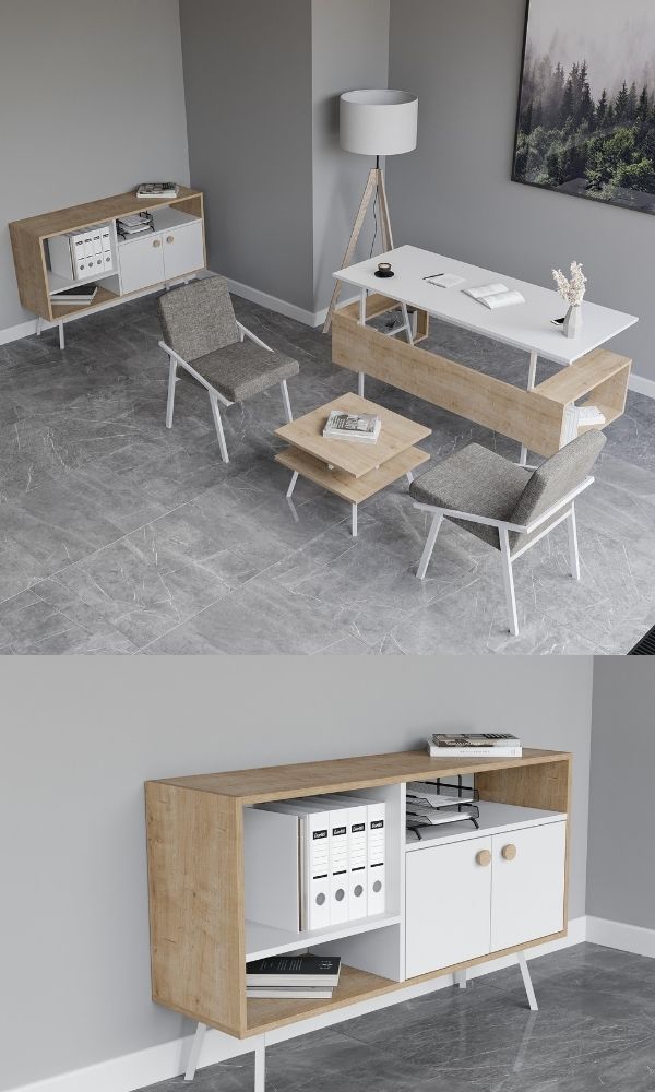 2 ИРОНИЈА Двосед Офис Сет + Ормар + Маса / даб и бела - Image 1