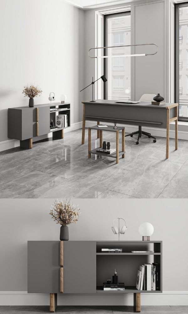 2 (4) Zenith Офис Комплет маса + шкаф + масичка / антрацит и орев - Image 1