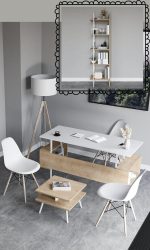 Irony Poly Office Team маса + шкаф + масичка / бела и даб