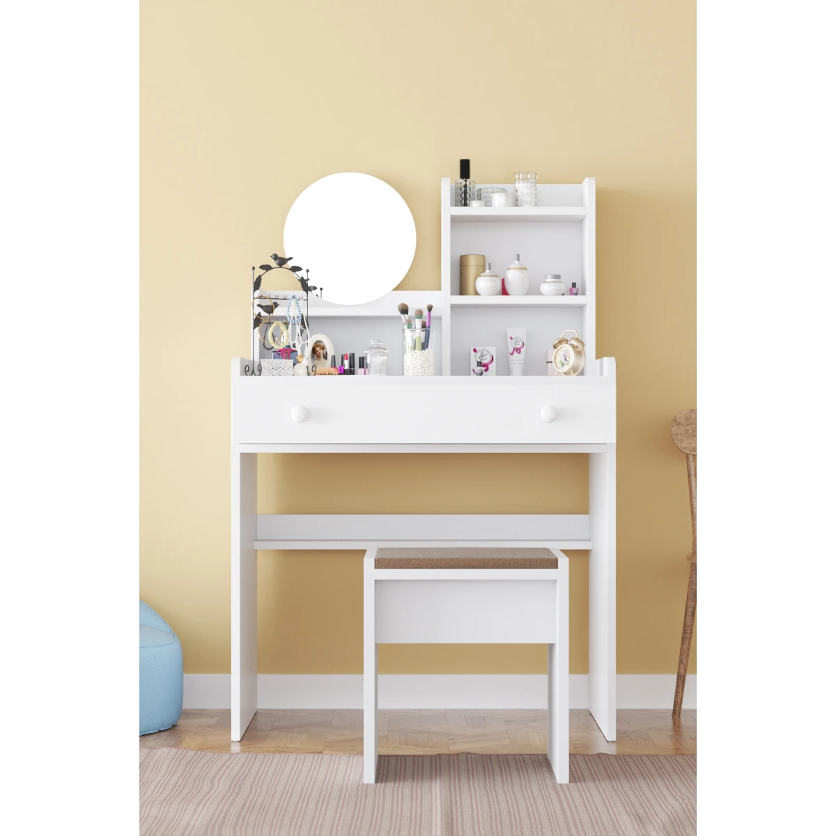 kumru-makyaj-masasi-1-1200x1200 Маса за шминкање со столче Кумру / Бела - Image 1