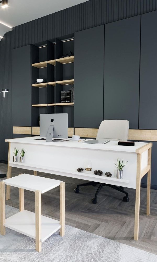 zenit beyaz sZENITH Канцелариски Комплет Маса + масичка / Бела и даб - Image 1