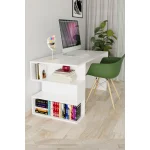 Leo Работна Маса со Полица за Книги / Бела - Image 3