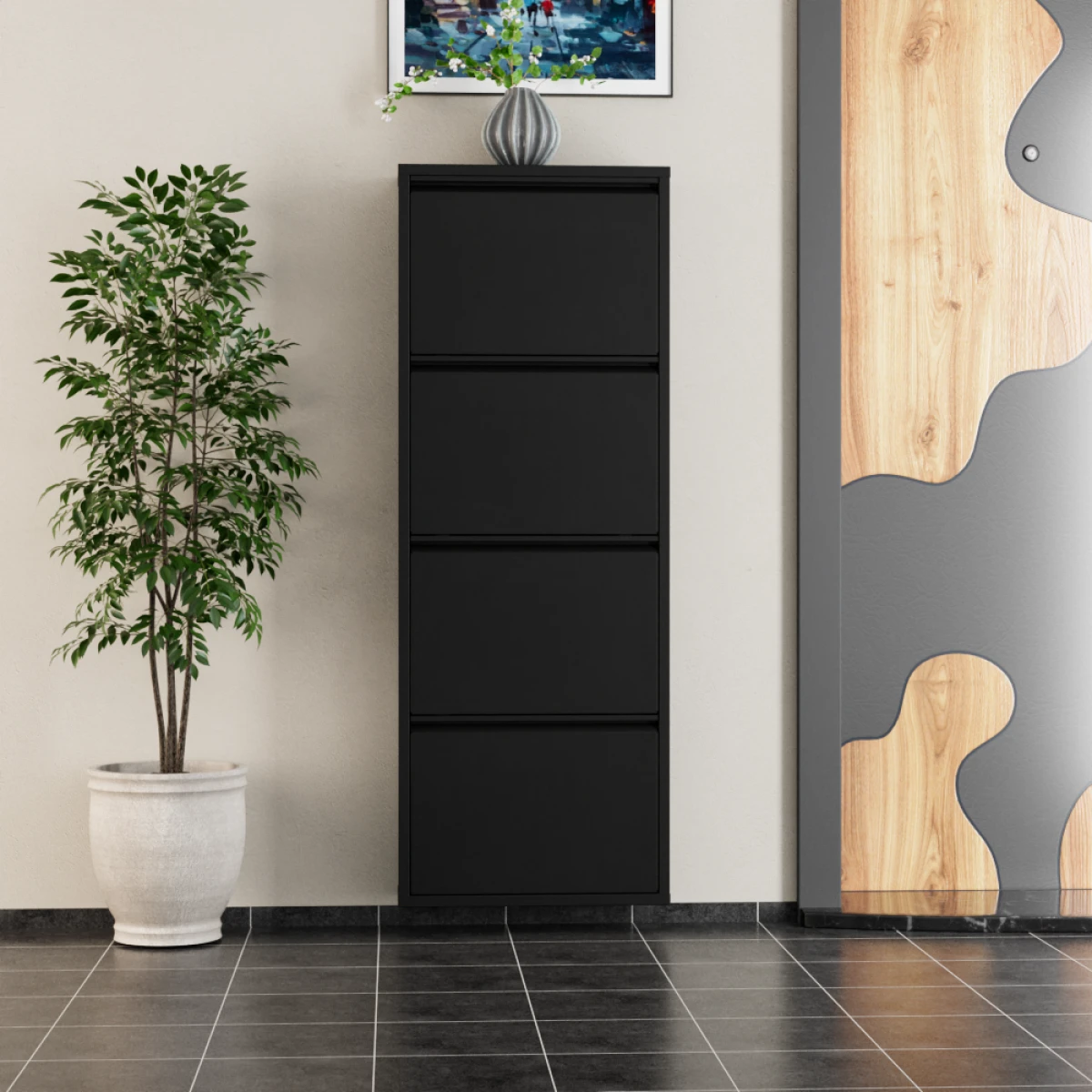 150993987-1-1200x1200 Полица за Чевли со 4 Врати од Метал / Црна - Image 1