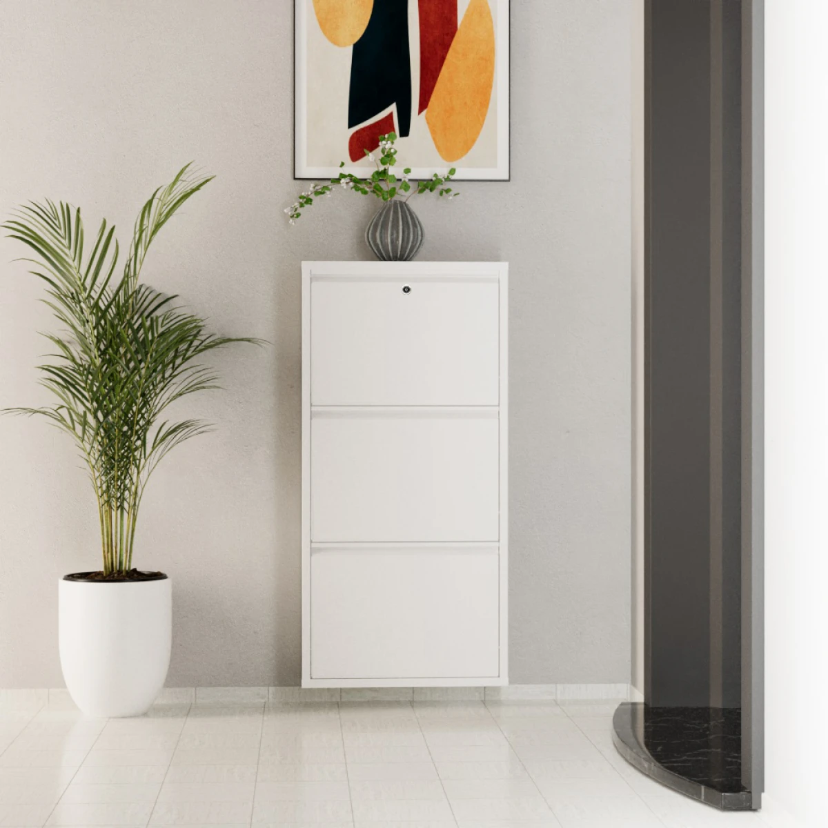 150994007-1-1200x1200 Заклучувачка Метална Полица за Чевли со 3 Врати / Бела - Image 1