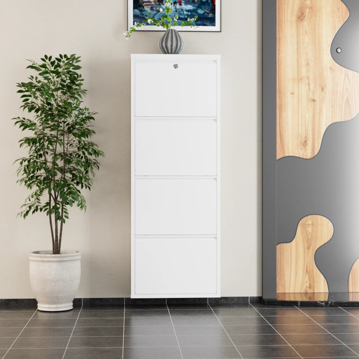 150994010-2-1200x1200 Заклучувачка Метална Полица за Чевли со 4 Врати / Бела - Image 1