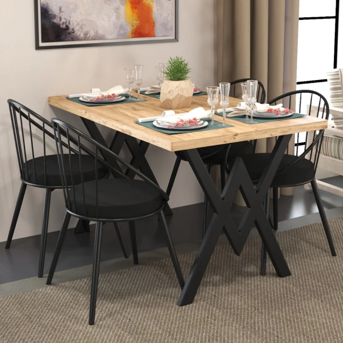 eylulmasatakimicamsiyah-1200x1200 Eylül Комплект маса за 4 лица / Бор - Image 1